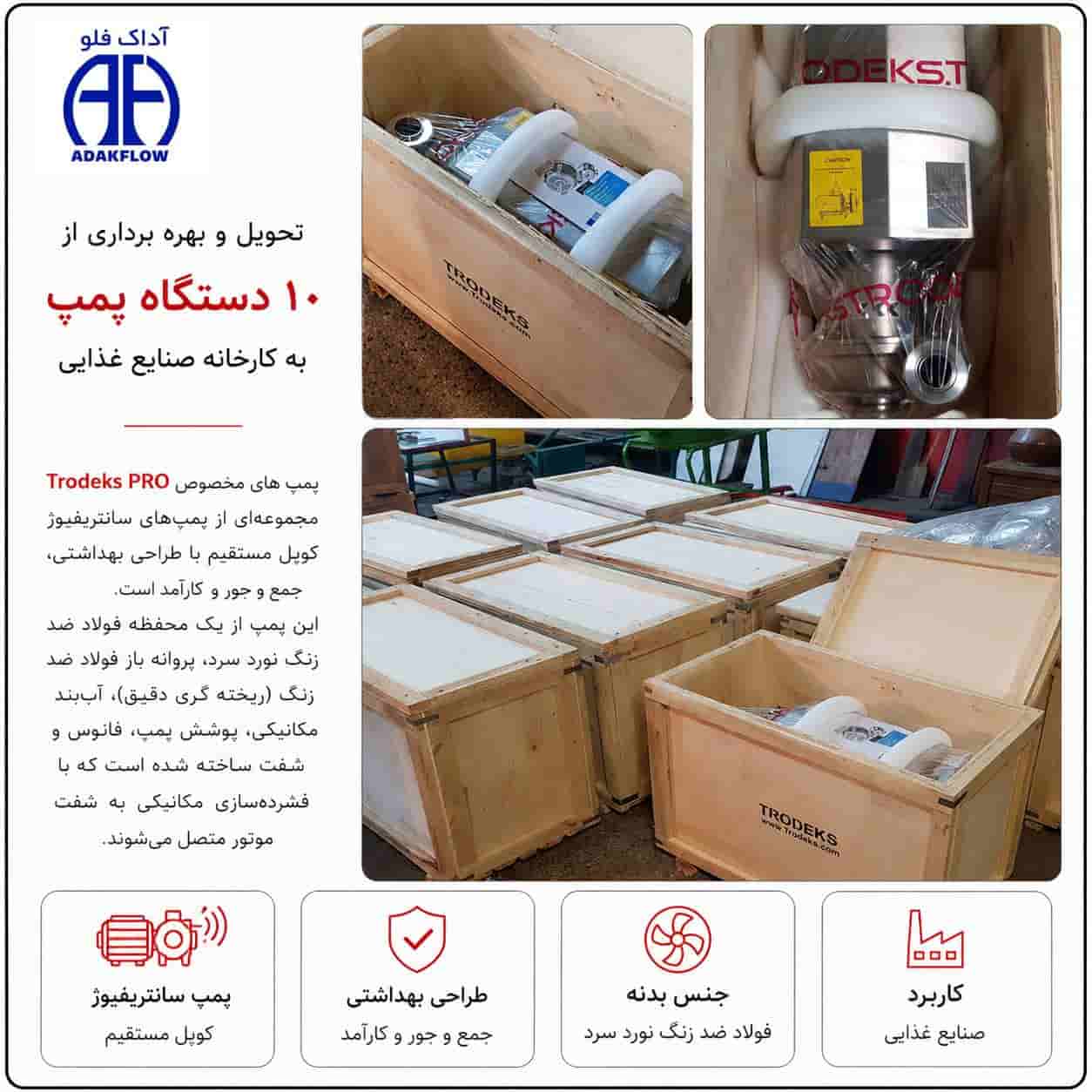 تأمین، تحویل و بهره‌برداری از ۱۰ دستگاه پمپ سانتریفیوژ بهداشتی TRODEKS PRO در صنایع غذایی
