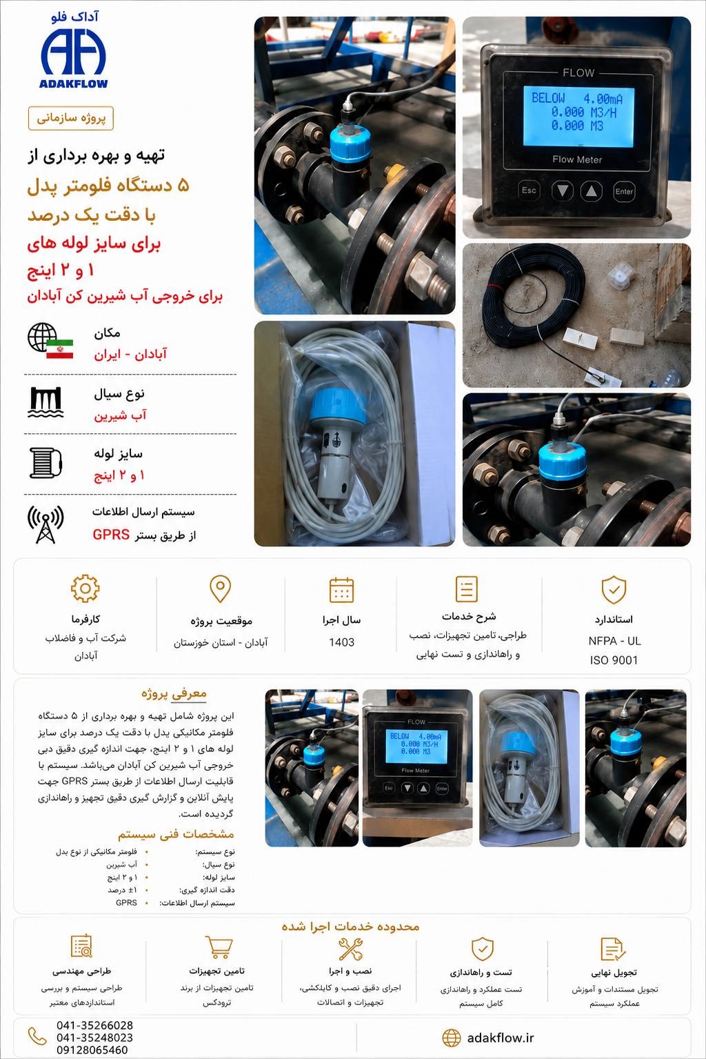 فلومتر پدل TRODEKS TFP5100 نصب شده روی خط لوله آب صنعتی در پروژه آب شیرین‌کن آبادان